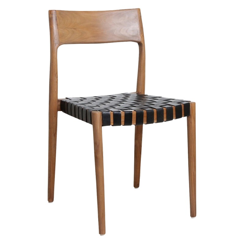DINING CHAIR WITH LEATER SEAT TEAKWOOD - CHAIRS, STOOLS